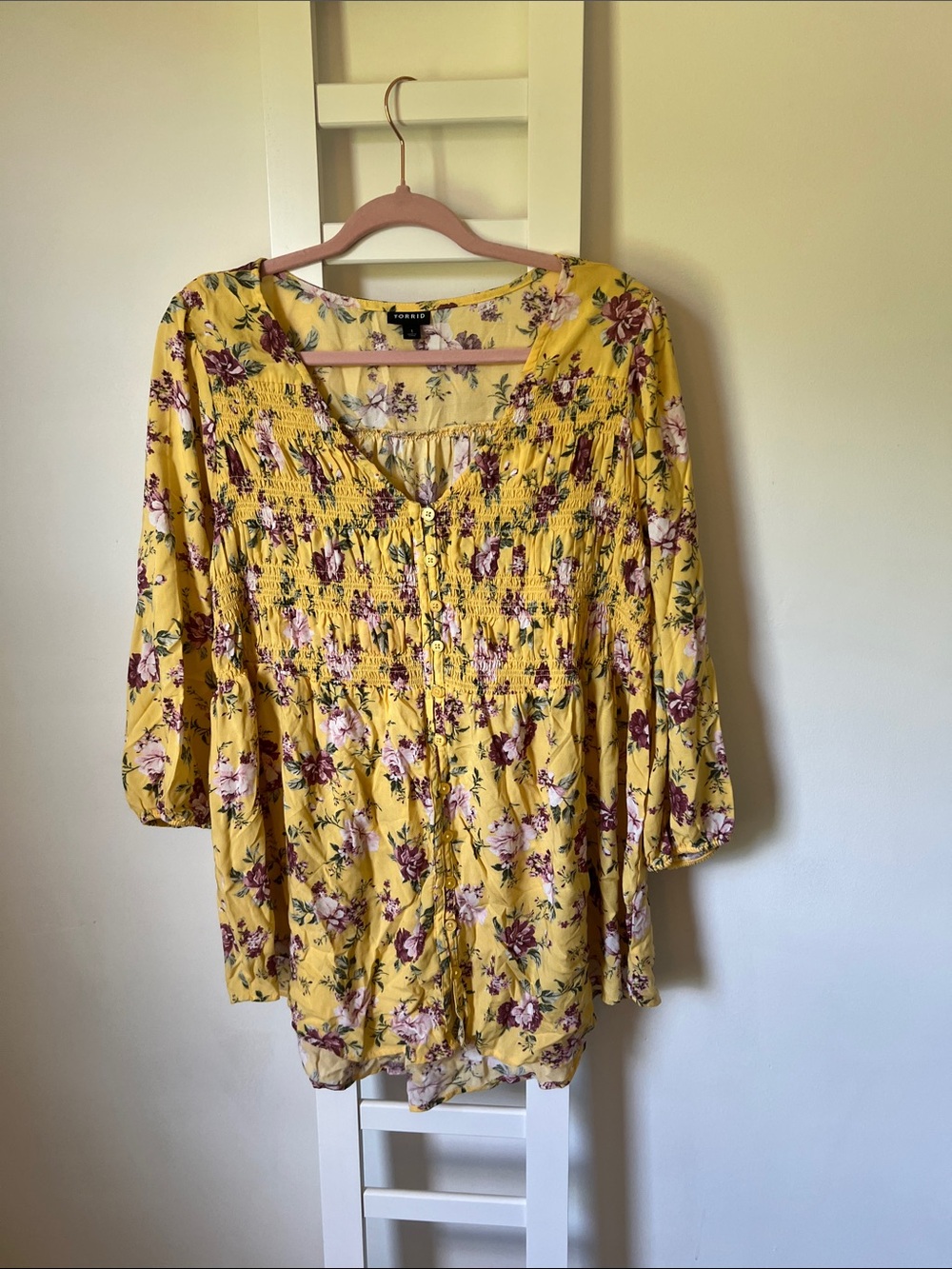 torrid Yellow Floral Smocked Tunic Top
